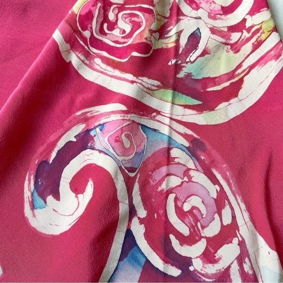 Vtg Kathy Robinson Silk Scarf Tie Dye Swirls Pink Black Trim & Tassels Triangle - Picture 9 of 16